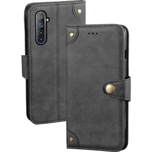Oppo Realme 6 6s Case 6.5 inch Retro Magnetic Flip Wallet Leather Capa Case Realme 6 s RMX2001 Cover Unique Metal Buckle Design