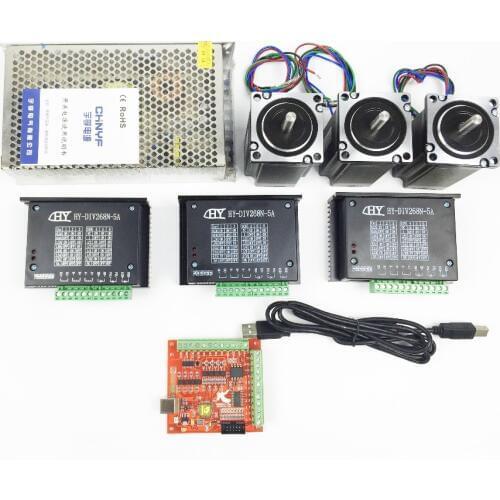 CNC mach3 USB 3 Axis Kit, 3pcs TB6600 driver+ mach3 USB stepper motor controller board+ 3pcs nema23 stepper motor +power supply