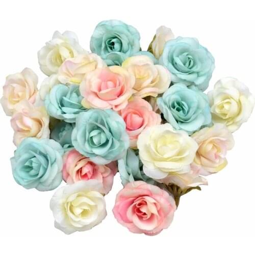 20/50pcs Dia 4cm Elegant Artificial Silk Rose Colorful Rose Flower Heads DIY Wreath Wedding Festival Decoration Home Ornaments