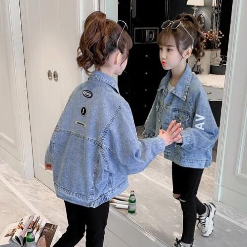 Fashion Girl Demin Jacket Pattern Print Children Spring Autumn Jean Jacket Demin Coat Clothing For Teenager Girls