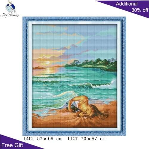 Joy Sunday Daughter Of Sea Home Decoration R689 14CT 11CT Counted and Stamped The Daughter Of Sea Embroidery Cross Stitch kit