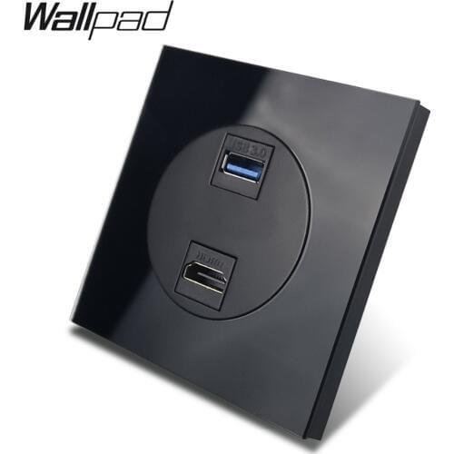 L6 Black Glass HDMI and USB 3.0 Connection Outlet Wiring Accessories Tempered Glass Frame