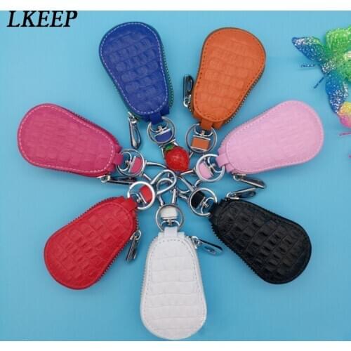 Fashion Hot Unisex Genuine Leather Key Wallet Men And Women Zipper Keys Pouch Gourd Car Key Ring Storage Case 5 Colors