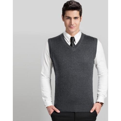 Male Sleeveless V Neck Classic Solid Color Vest Mens Wool Sweater Casual Knit Clothing