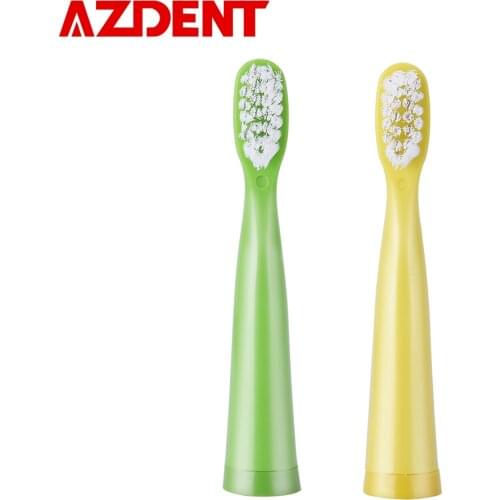 AZDENT 4/8pcs Replacement Heads for Children Electric Toothbrush Yellow / Green Kids Oral Tooth Cleaning Accessories
