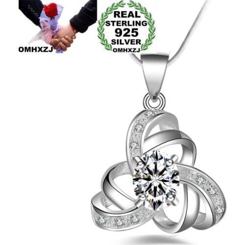 OMHXZJ Wholesale Personality Fashion OL Woman Gift White Amethyst Six-Pointed Star AAA Zircon 925 Sterling Silver Necklace NC39