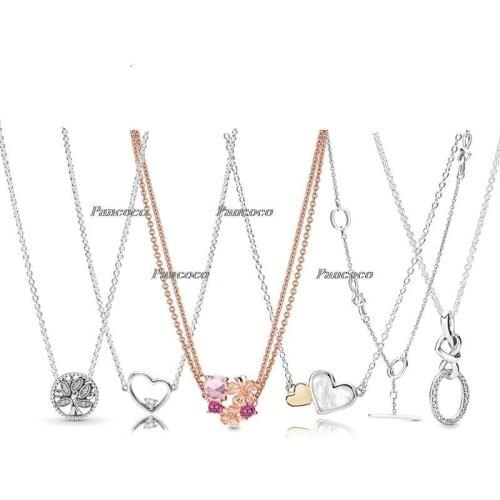 925 Sterling Silver Knotted Heart With Crystal Adjust Sliding Necklace For Women Wedding Party Pandora Jewelry