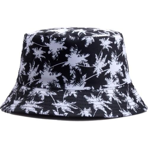 2021 New Maple Leaf Print Panama Hats Black White Leaf Tie Dye Bucket Hat Cotton Fisherman Caps Hiphop Boy Girls Trendy Bob Cap