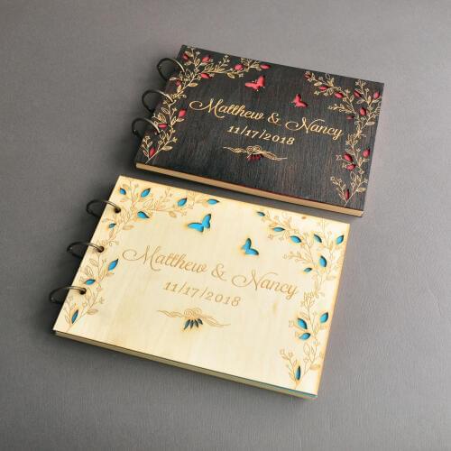 Personalized A4 Wedding Guest Book Love Butterflies Guestbook Custom Wedding Memory Book Engraved Bridal Shower Book