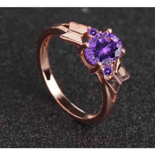 Rose Gold Butterfly Oval Purple Crystal Ring Fashion Simple Feminine Romantic Gift