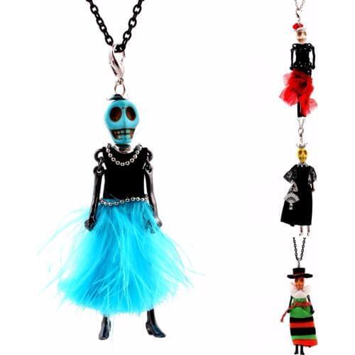 Handmade Figure Doll Halloween Necklace Skull Dress Necklace Long Chain Pendant News Fashion Jewelry For Women Men 8 styles
