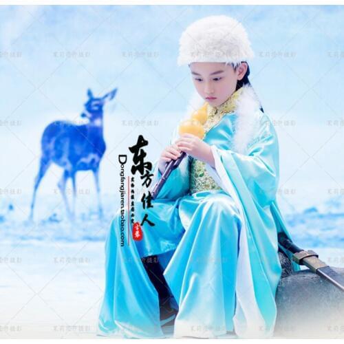 Fei Yu Blue Winter Costume for Little Boy Childrens Day Performance or Photography Costume Hanfu including Hat