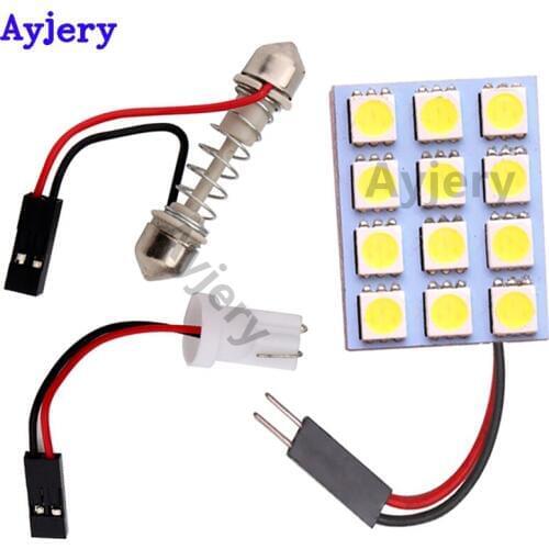 Super Bright !! 100PCS Car Light Sourcing T10+Festoon Adapters 12 SMD 5050 3-Chips LED Light Festoon Dome Bulb Lamp Panel Lights