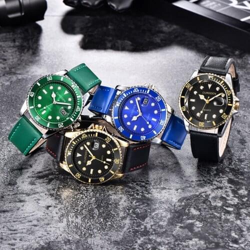 Top Luxury Blue Watches For Men Male Luminous Large Waterproof Leather Band Watch Dropshipping