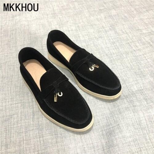 MKKHOU Fashion Casual Shoes New Summer Comfortable Cowhide Flat Shoes Soft Sole Loafers Men Women Same Style Large Size 34-46