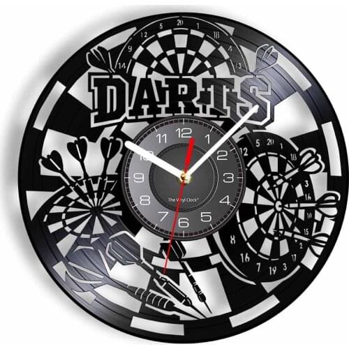 Darts Game Pub Vinyl Retro Record Wall Clock Man Cave Game Room Decoration Retro Timepiece Dart Board Bar Night Club Disk Crafts