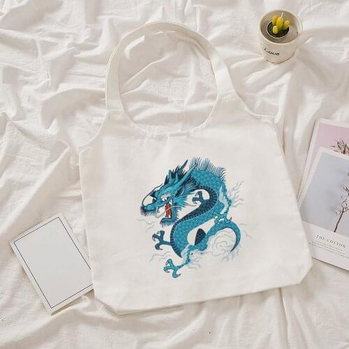 Large Capacity Harajuku Chinese Style Dragon Printing Tote Handbag Shopper Gothic Women Canvas Bag Classic Vintage Shoulder Bags