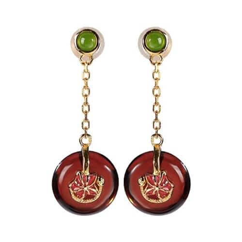 S925 sterling silver gold-plated natural blood amber stud earrings retro long elegant lotus leaf lotus womens earrings