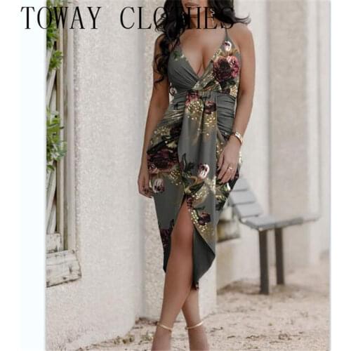V-Neck Spaghetti Strap Floral Print Crisscross Backless Ruched Asymmetrical Cami Dress Chic Summer Dresses For Women 2021