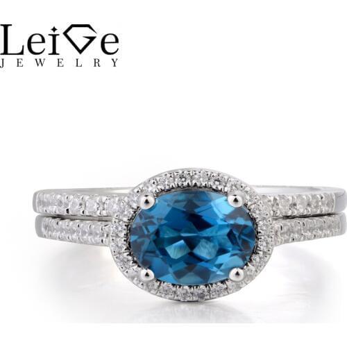 Leige Jewelry London Blue Topaz Ring Topaz Engagement Ring November Birthstone Oval Cut Blue Gemstone 925 Sterling Silver Gifts