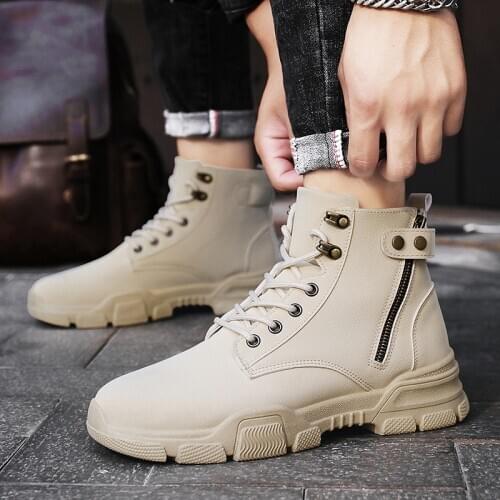 Retro Leather Boots Men Autumn Trending Mens Desert Working Boots Short Ankle Boots High Top Zipper Buckle Decent Ankle Boots