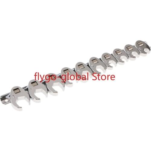 10pcs Flare Nut Crowfoot Line Hex Wrench Set 3/8' Drive Open End Spanner Chrome Vanadium Steel 10mm-19mm Brake Wrenches Spanne