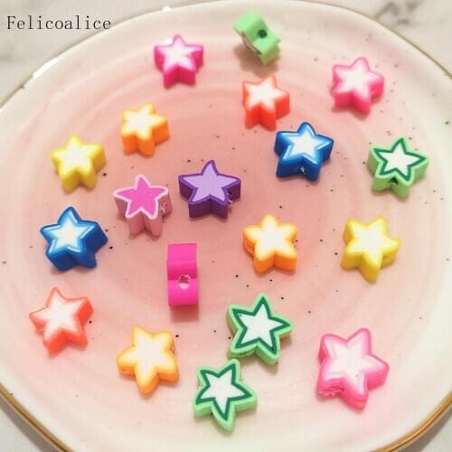 100pcs 10mm Mixed Color Star Shape Clay Beads With Holes For DIY Handmade Gift Jewelry Accessories