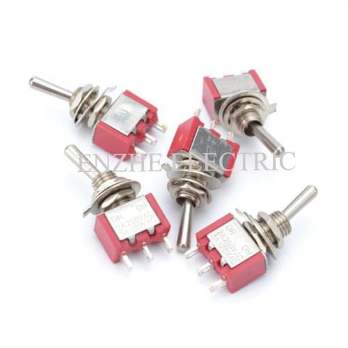 50PCS Toggle switch MTS-102 ON-ON Red 3 feet 2 files mounting hole 6MM SPDT 3P 6A 125VAC 2A 250VAC MTS-112 ON-(ON) Single reset
