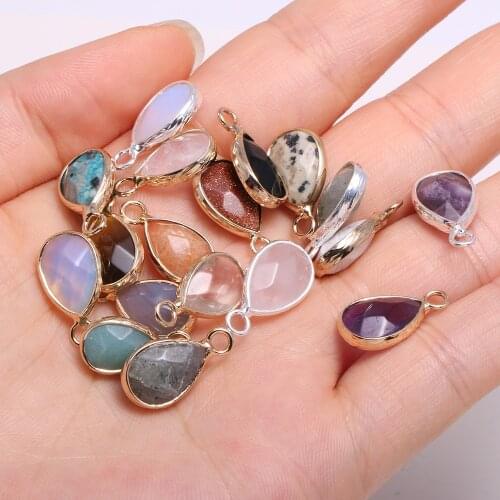 2pcs Natural Stone Agates Crystal Water Drop Faceted Amethysts Clear Quartzs Pendant for Necklace Earring Jewelry Making 10x14mm