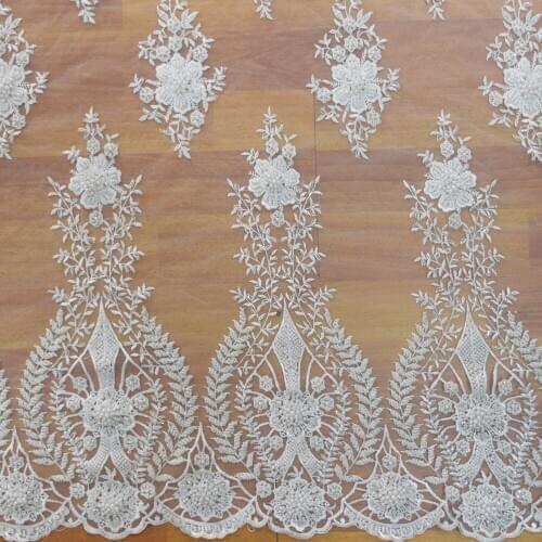 2021 white nigerian wedding lace with pearls and beads HY1328-8