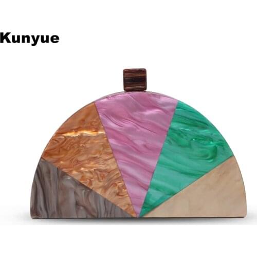 20Stylish Wallet Women Acrylic Semi-Circle Evening Bag Chic Geometric Multi Handbags Half Moon Clutch Purse Patchwork Party Prom
