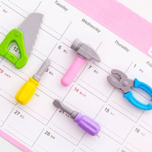 5pcs/set Creative Tool Series Pencil Rubber Eraser School Student Korean Stationery Correction Supplies For Kids Gifts