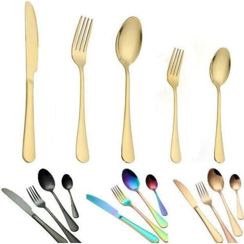 5 Colors high-grade gold cutlery flatware set spoon fork knife teaspoon stainless dinnerware set luxury cutlery tableware set 10