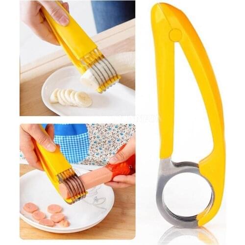 500Pcs/Lot Fruit Slicer Cutter Banana Cucumber Chopper Stainless Steel Kitchen Tool (Size: Yellow)