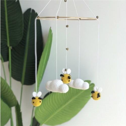 900C Baby Rattles Crib Mobiles Toy Bed Bell Knitting Wool Bee Cloud Wind Chime Pendant Nordic Kids Room Nursery Decoration
