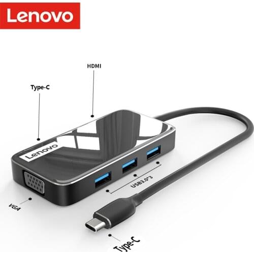 Lenovo USB Type C To USB 3.0 HDMI 4K VGA HUB Adapter For Mobile Phone Pad Computer Laptop Macbook Converter Extender