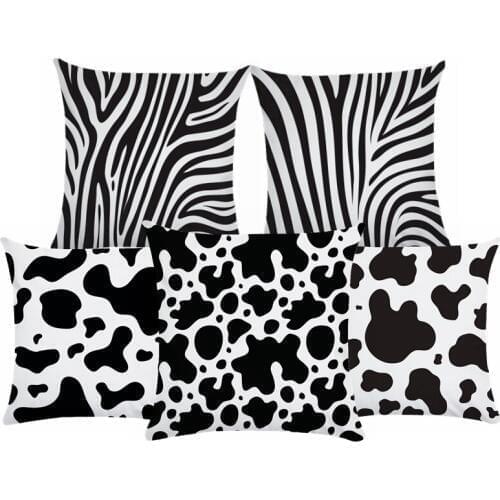 Black And White Cushion Cover Short Plush Sofa Decorative Pillow Case White Black Stripe Home Office Decoration