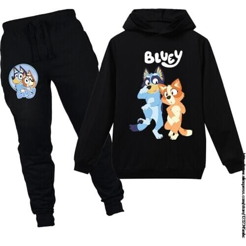 Disney Fashion Kids Sweatshirt Hoodies Pants 2pcs Sets Print Baby Girls Hoodies bingo bluey Children Cartoon Clothing