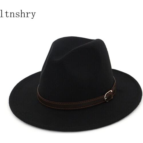2020 new Fedora Belt Hat Men Women Imitation Woolen spring Winter Felt Hats Men Fashion Jazz Hat Fedoras Chapeau wholesale