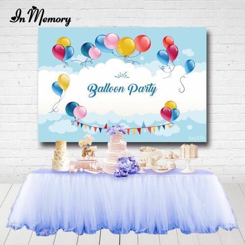 InMemory Blue Sky Clouds Balloons Party Backdrops Baby Shower Newborn Kids Birthday Party Photography Backgrounds Custom