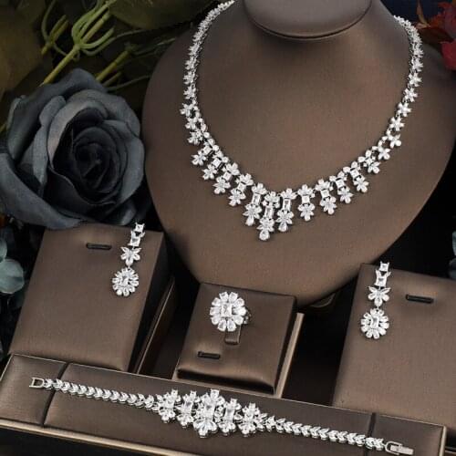 Jankelly luxury 4pcs Bridal Zirconia Jewelry Sets For Women Party, Luxury Dubai Nigeria CZ Crystal Wedding Jewelry Sets