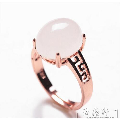 Xinjiang Hetian natural white jade ring inlaid with rose gold
