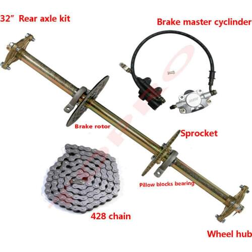 32" Go Kart ATV Rear Axle Assembly Kit Shaft + Hub+ Chain+ Brake Master Cylinder