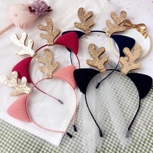 Korea Christmas Party Gold Little Antler Cartoon Hair Accessories For Girls High Quality Hairbands Headband Hair Band