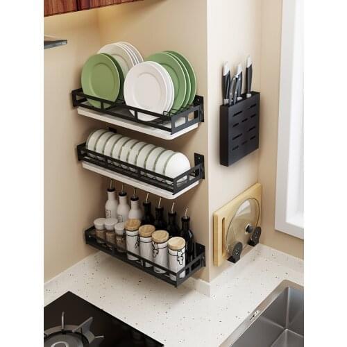 Tableware storage box kitchen rack wall-mounted drain rack multifunctional wall-mounted bowl rack dish knife seasoning shelf