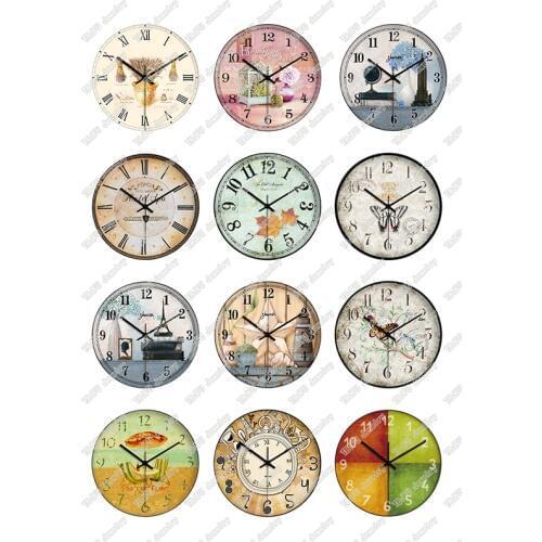 24pcs/lot Round Retro Clock Pocket Watch Pattern Glass Cabochon 12mm 25mm DIY Earring Jewelry Making Findings & Components T128