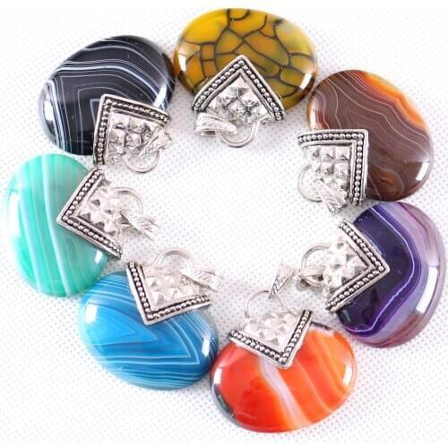 Pendant Oval CAB Cabochon Natural Stone Pendant Real Pink Rhodonite Green Amazonite Necklace Pendant For Women Men Jewelry Gift