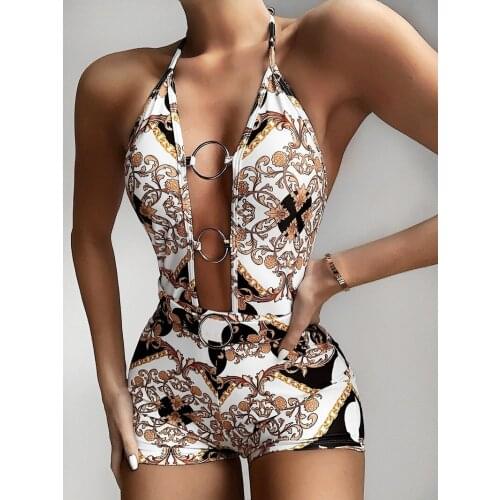 Summer Sexy Halter Hollow Out One-Piece Swimsuit Backless Women Swimwear Bathing Suit Push Up Bodysuit Monokini Female Bikini