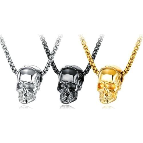 New Arrival Hiphop Rock Sliding Skull Pendant Stainless Steel Chains Necklace Mens Skeleton Jewelry