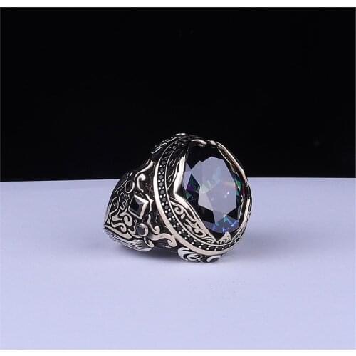 Mystic Topaz Gemstone 925 Sterling Male 925 K Silver Ring